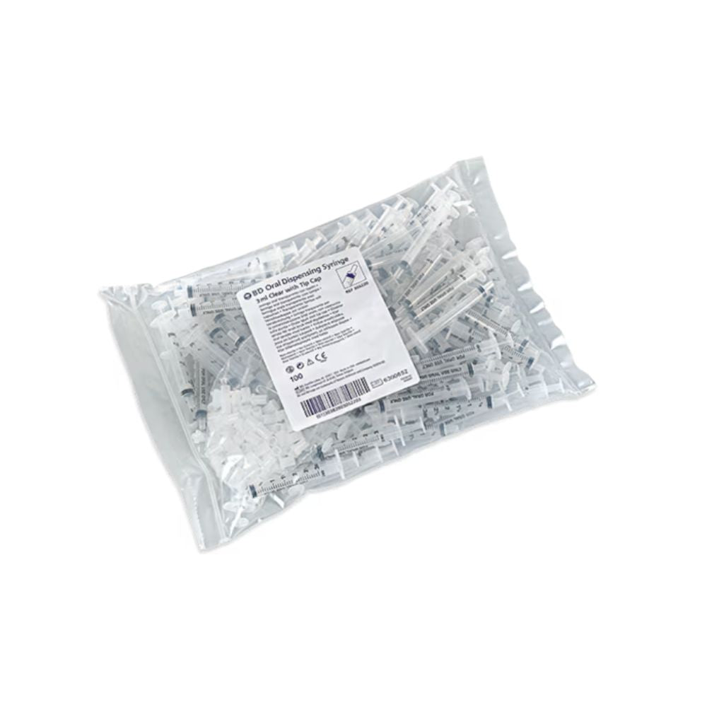 3ml BD Oral Syringe Clear with Tip Cap Bag of 100
