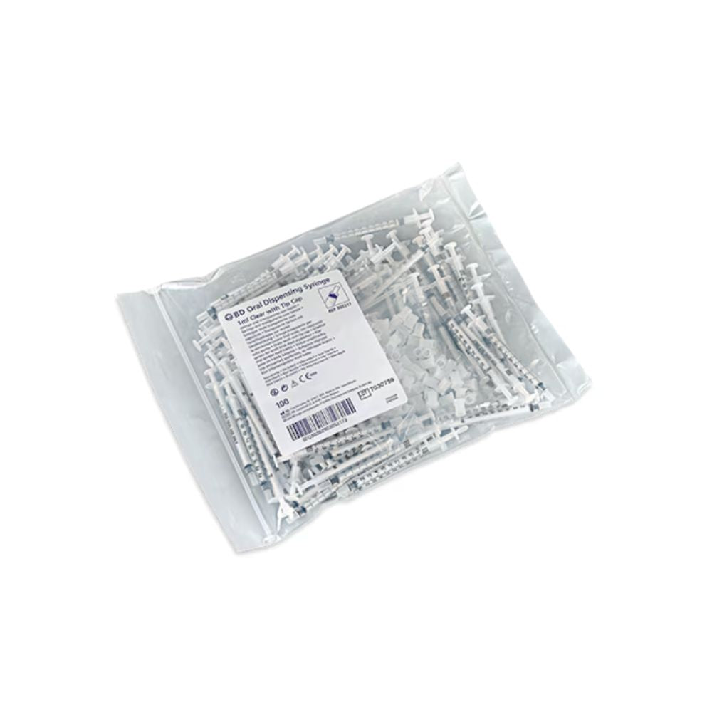 1ml BD Oral Syringe Clear with Tip Cap Bag of 100