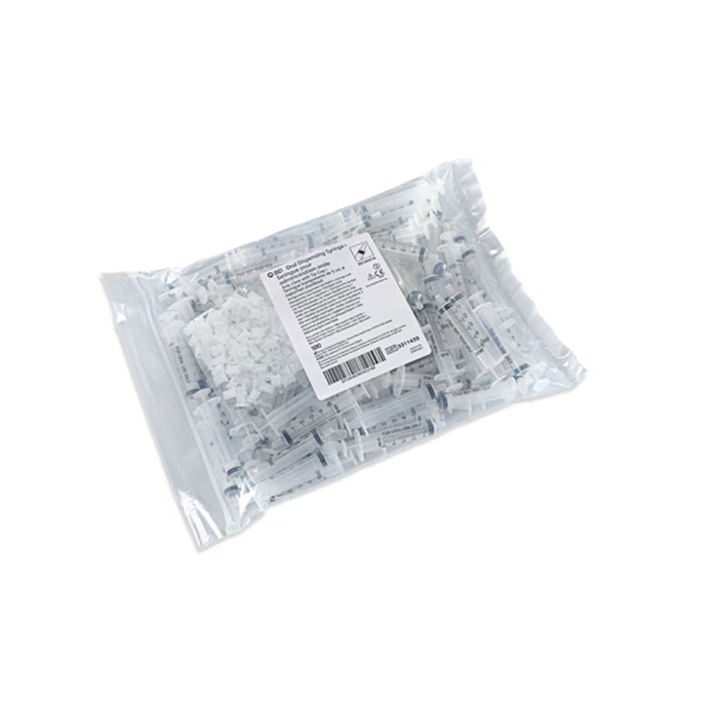 5ml BD Oral Syringe Clear with Tip Cap Bag of 100