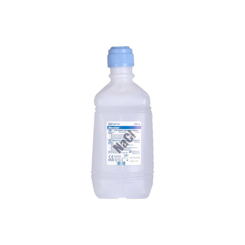 1 Litre NaCl 0.9% Sodium Chloride for Irrigation Baxter NaCl 0.9% Sodium Chloride (Saline) For Irrigation. One Litre (1000ml).