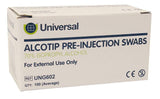 Universal Alcotip Pre Injection Swabs 70% Alcohol Wipes