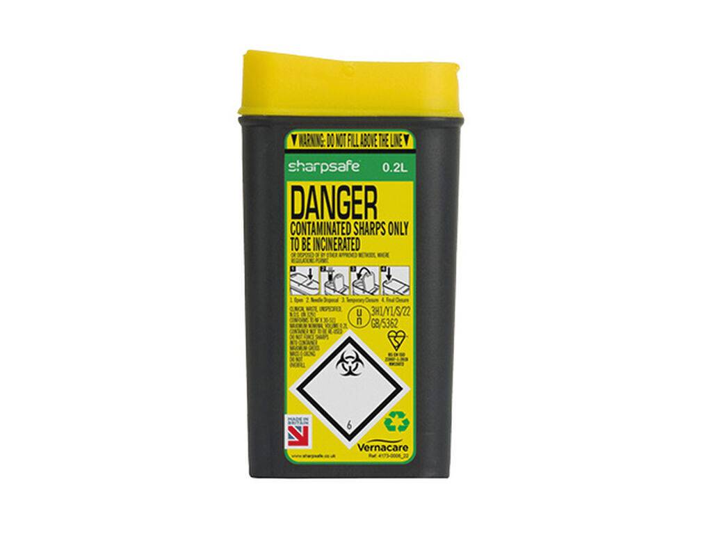 0.2 Litre Sharpsafe Yellow Petal Opening Sharps Bin