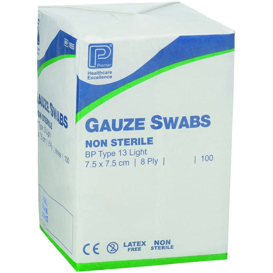 7.5 x 7.5cm 8ply Premier Green Cotton Gauze Swabs Pack of 100 - UKMEDI