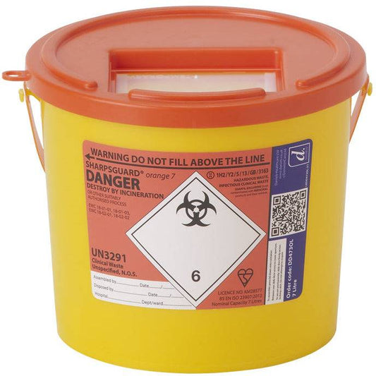 7 Litre Sharpsguard Orange Sharps Bin - UKMEDI