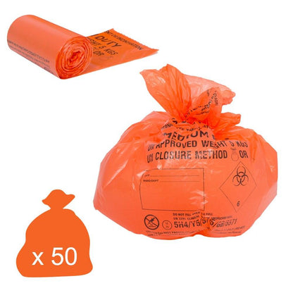 20 Litre Orange Medium Duty Clinical Waste Sacks x 50 - UKMEDI