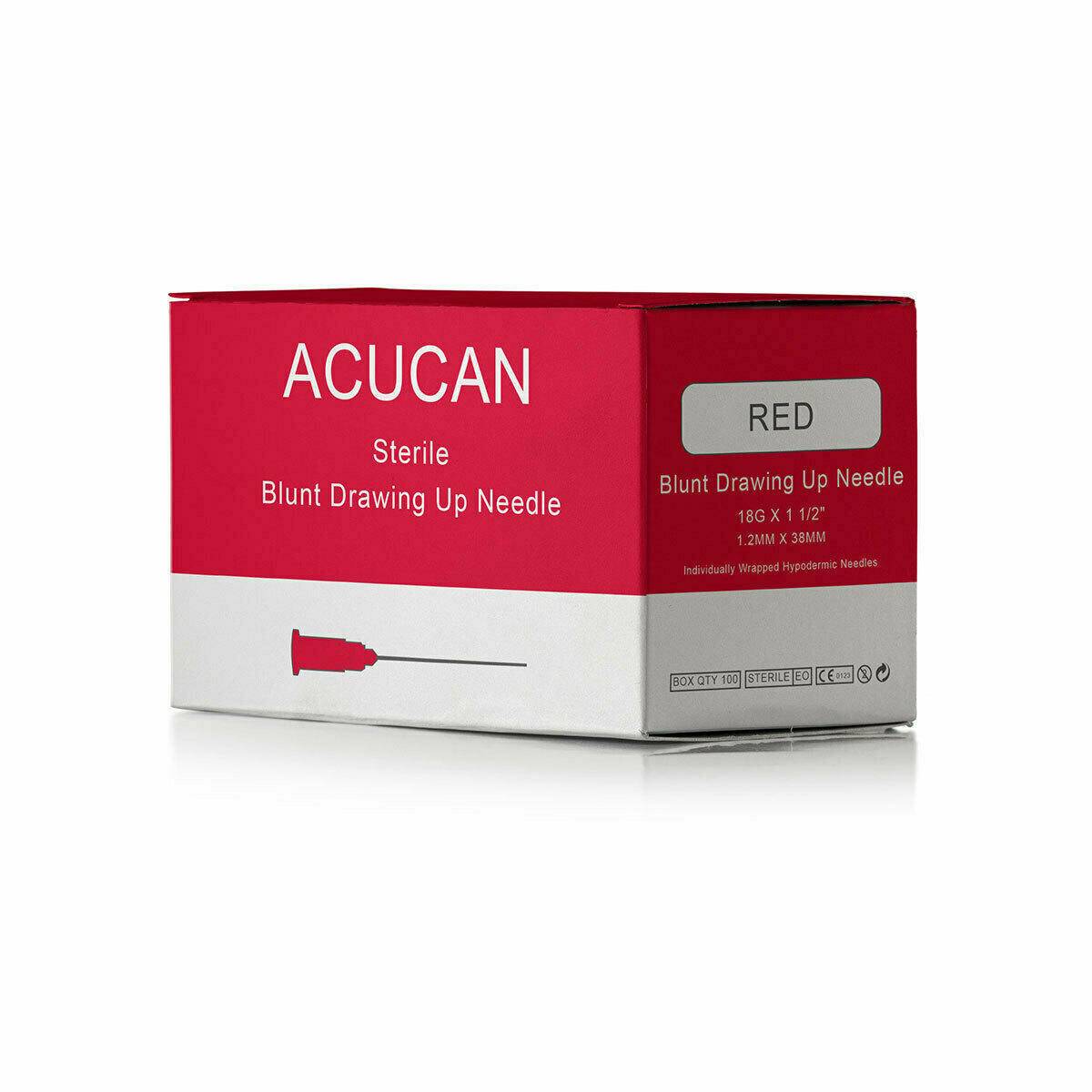 18g Red 1.5 inch Acucan Blunt Drawing Up Needles - UKMEDI