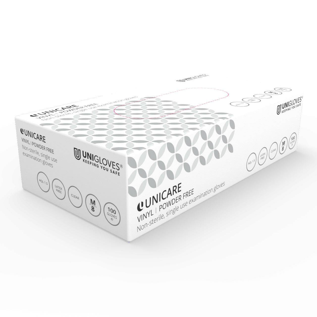 Unicare  Clear Vinyl Examination Gloves (EN455)  100 Gloves per Box - UKMEDI