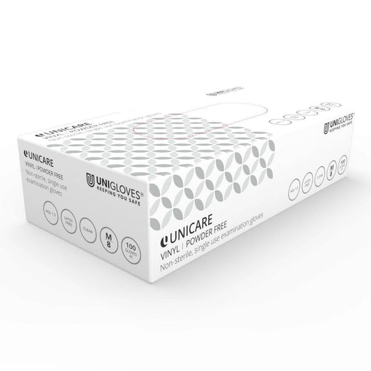 Unicare  Clear Vinyl Examination Gloves (EN455)  100 Gloves per Box