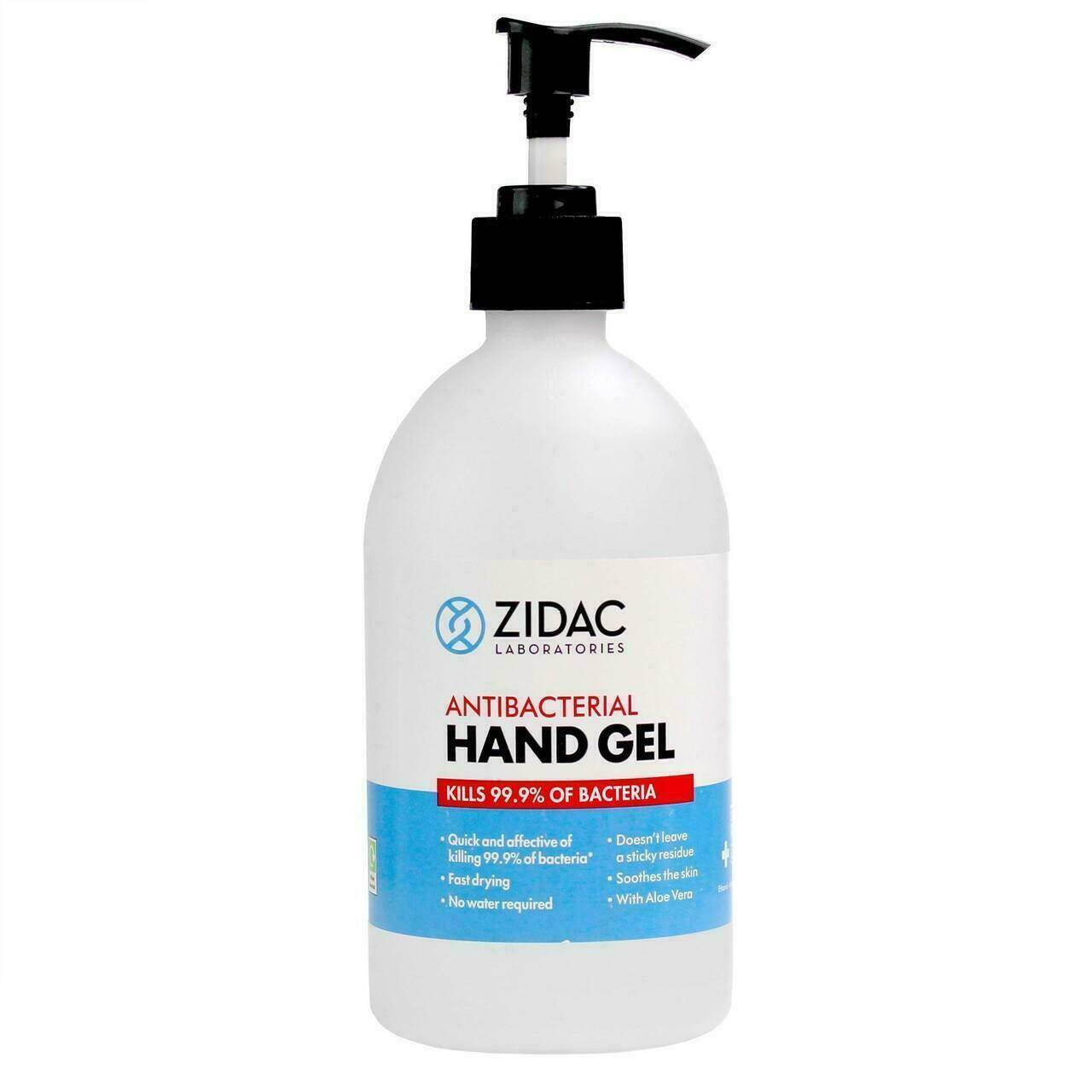 Zidac 70% Alcohol Hand Sanitiser - 500ml Pump Top - UKMEDI