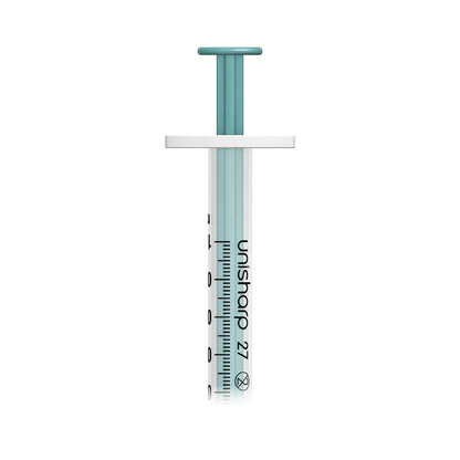 1ml 0.5 inch 27g Teal Green Unisharp Syringe and Needle u100 - UKMEDI