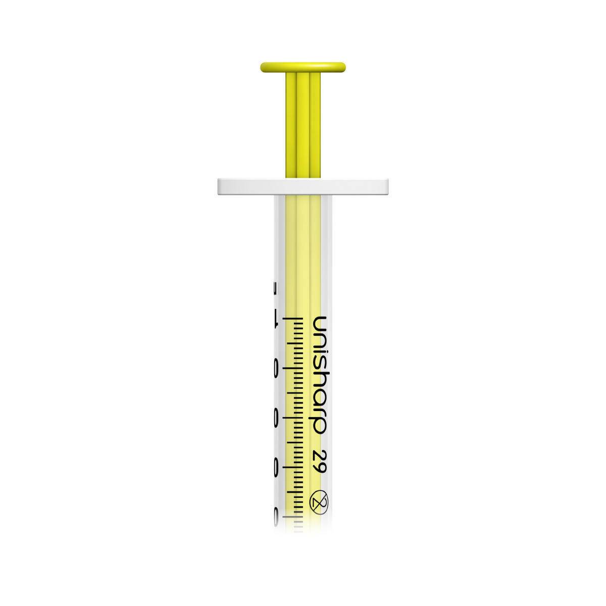 1ml 0.5 inch 29g Yellow Unisharp Syringe and Needle u100 - UKMEDI