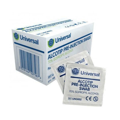 Universal Alcotip Pre Injection Swabs 70% Alcohol Wipes - UKMEDI