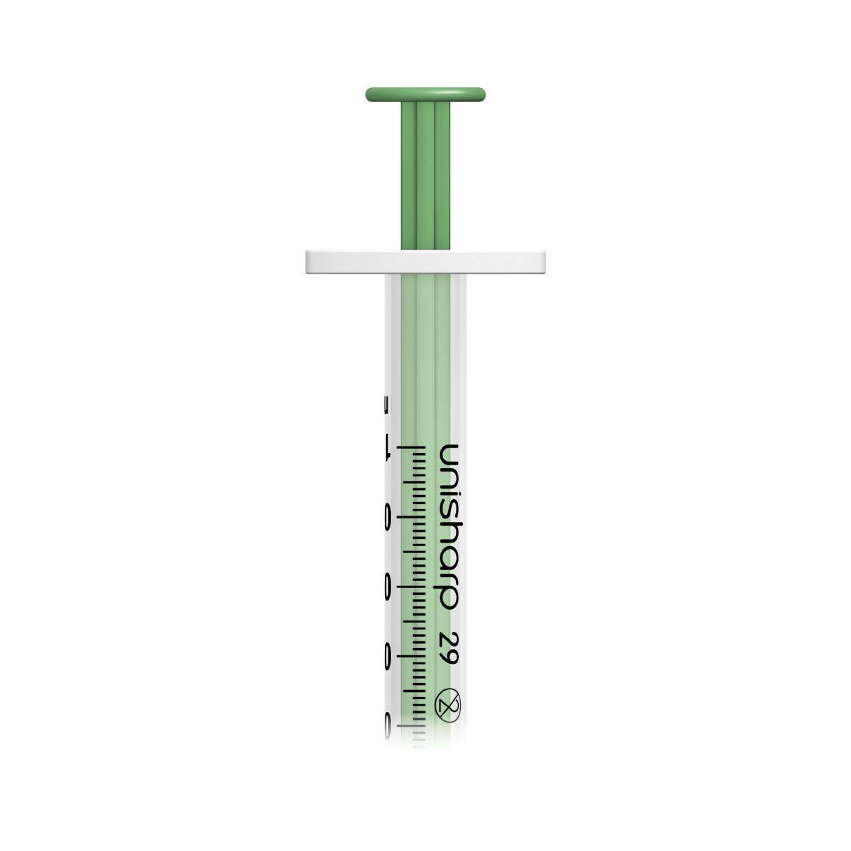 1ml 0.5 inch 29g Green Unisharp Syringe and Needle u100 - UKMEDI
