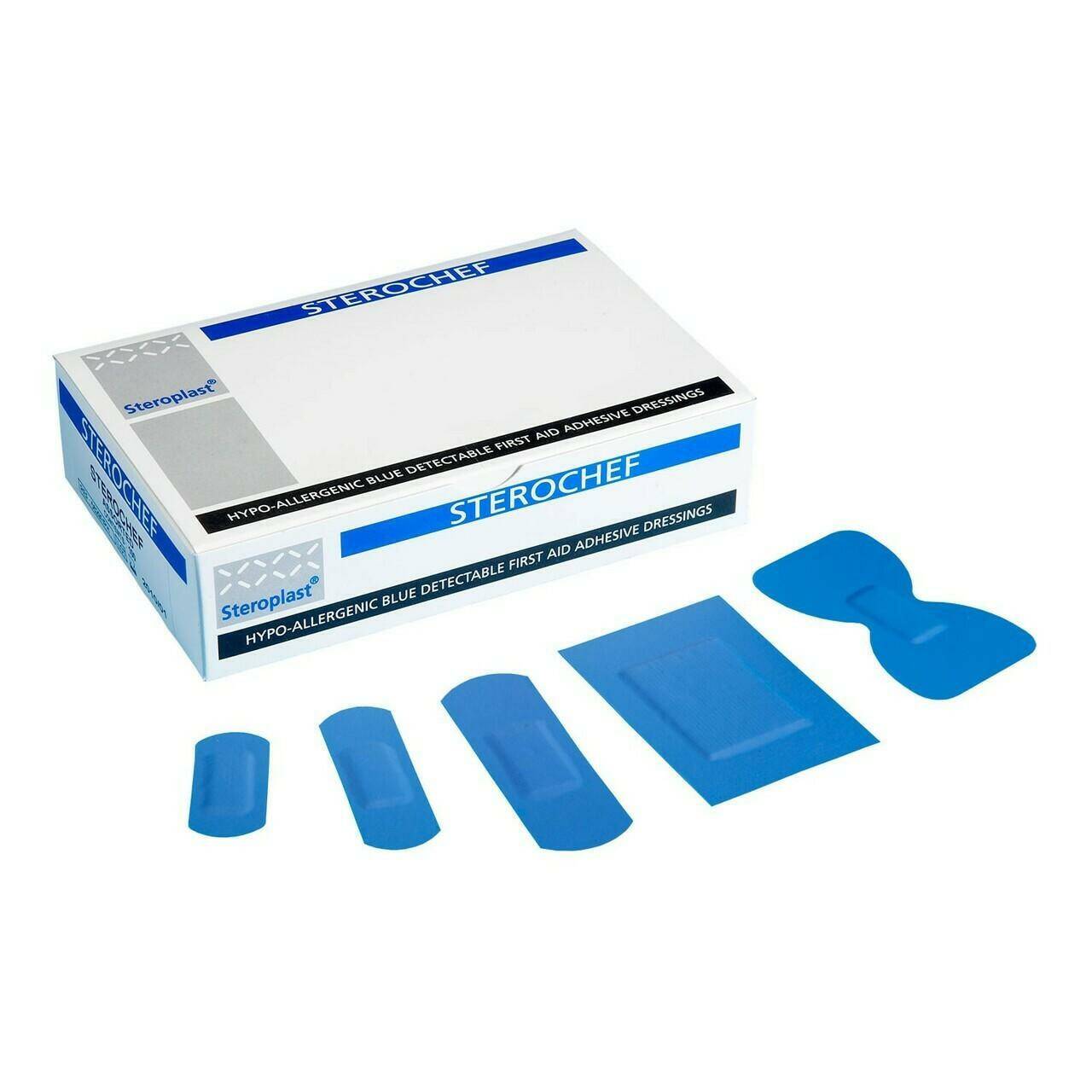 Sterochef Assorted Blue Detectable Plasters x 100 5638S/PH UKMEDI.CO.UK