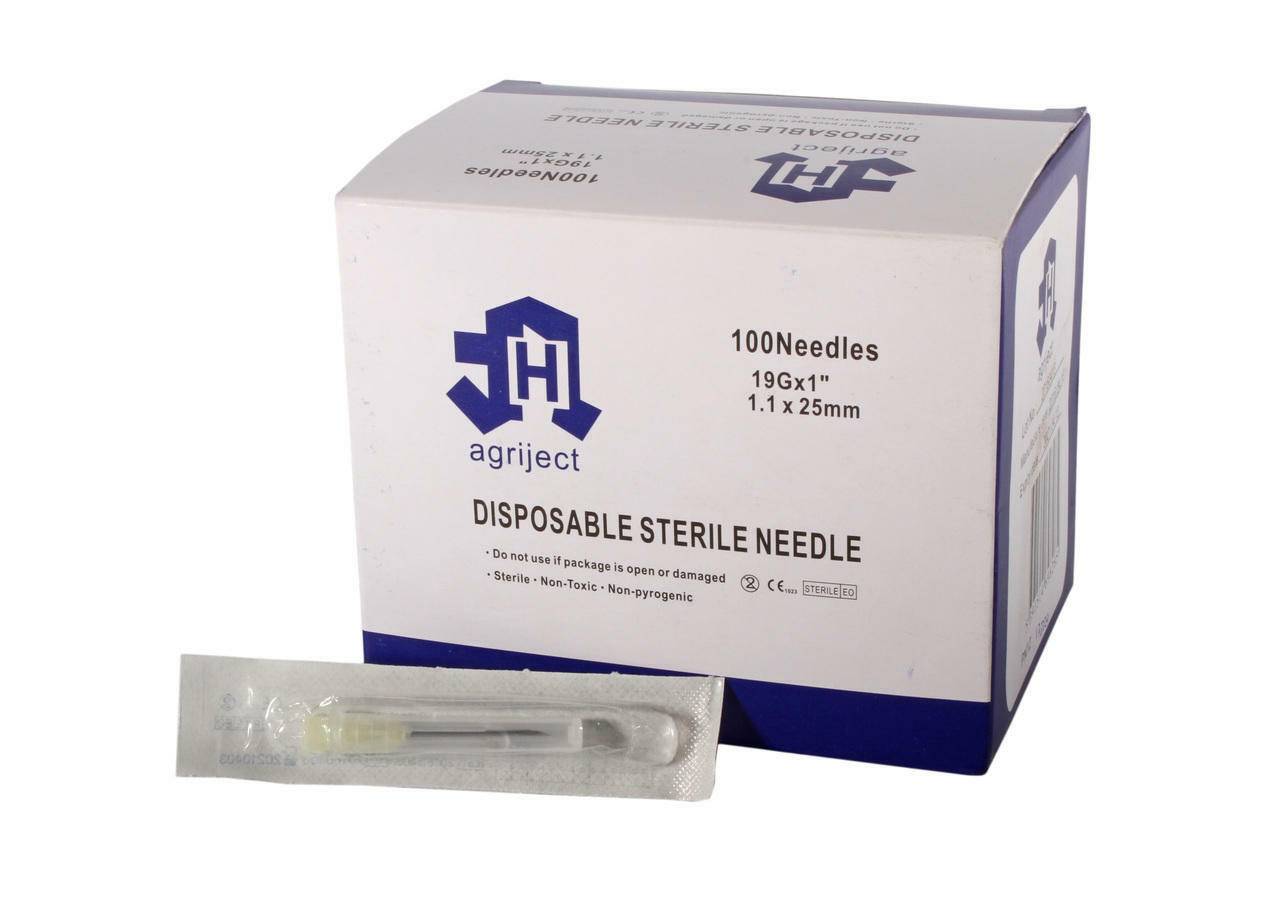 19g 1 inch Agriject Disposable Needles Poly Hub