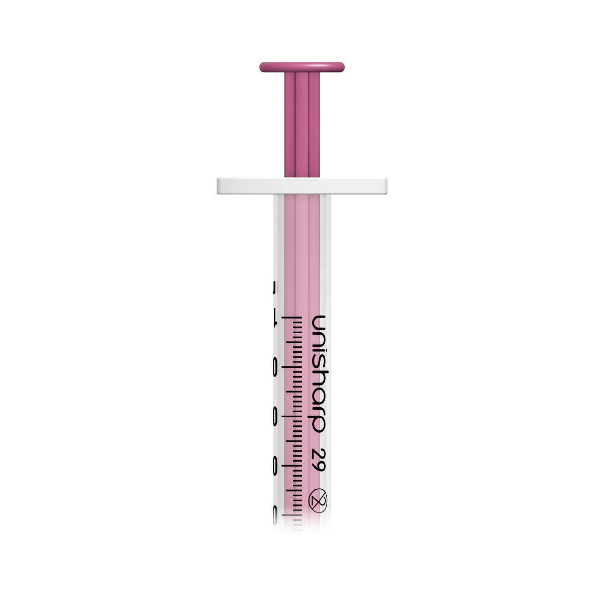 1ml 0.5 inch 29g Pink Unisharp Syringe and Needle u100
