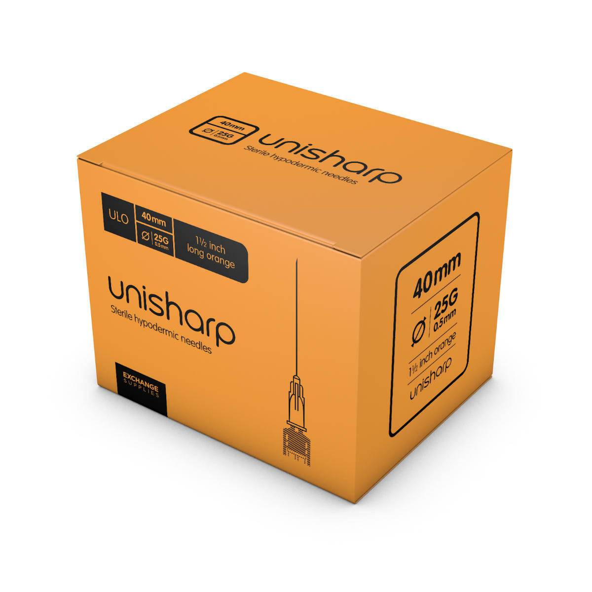 25g Orange 1.5 inch Unisharp Needles - UKMEDI