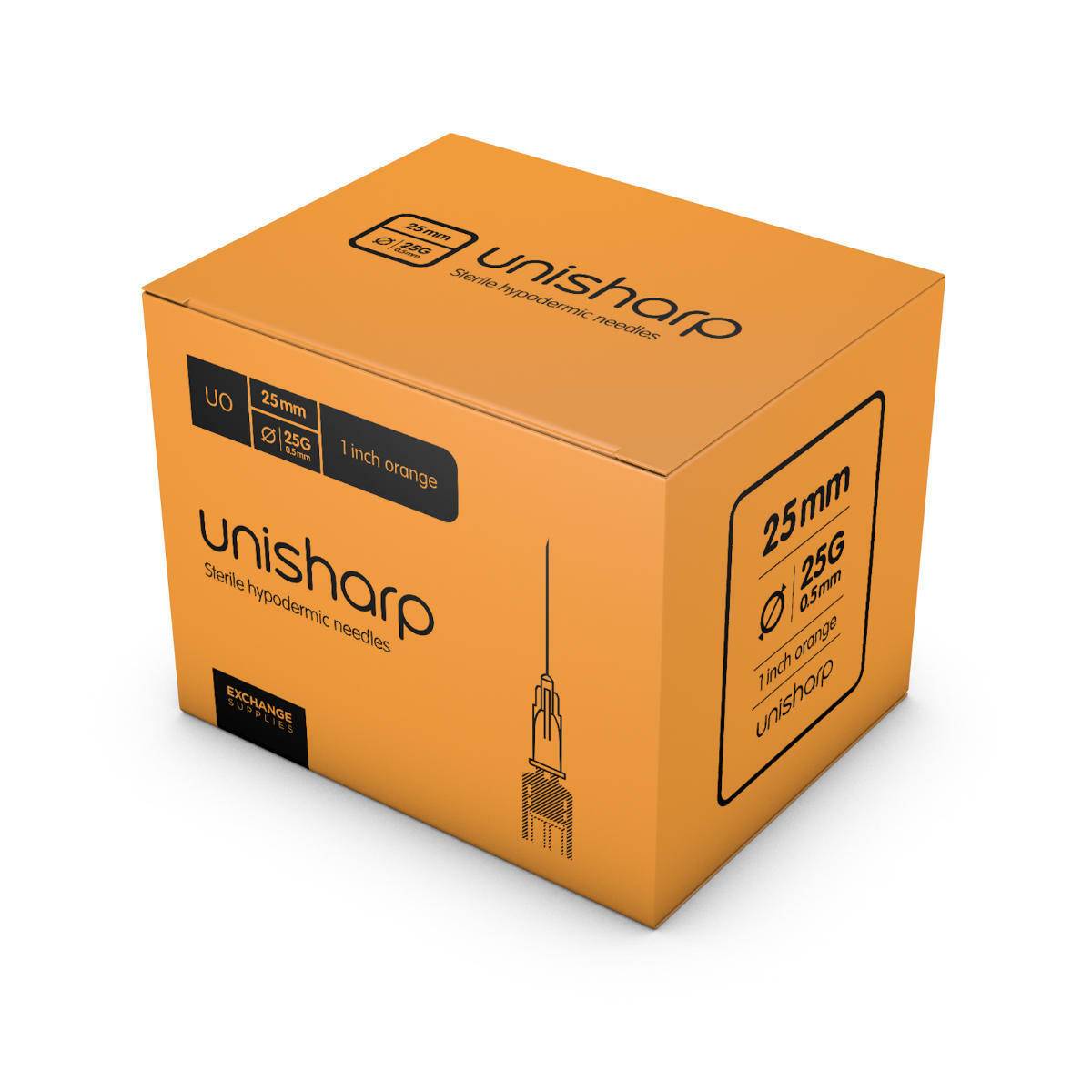 25g Orange 1 inch Unisharp Needles - UKMEDI