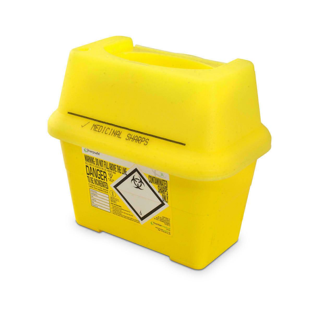 Frontier 2 litre Sharpsafe Yellow sharps bin 4140-0016_25 UKMEDI.CO.UK