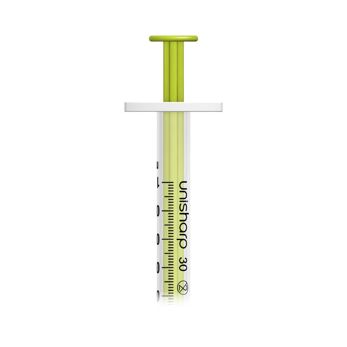 1ml 0.5 inch 30g Lime Unisharp Syringe and Needle u100
