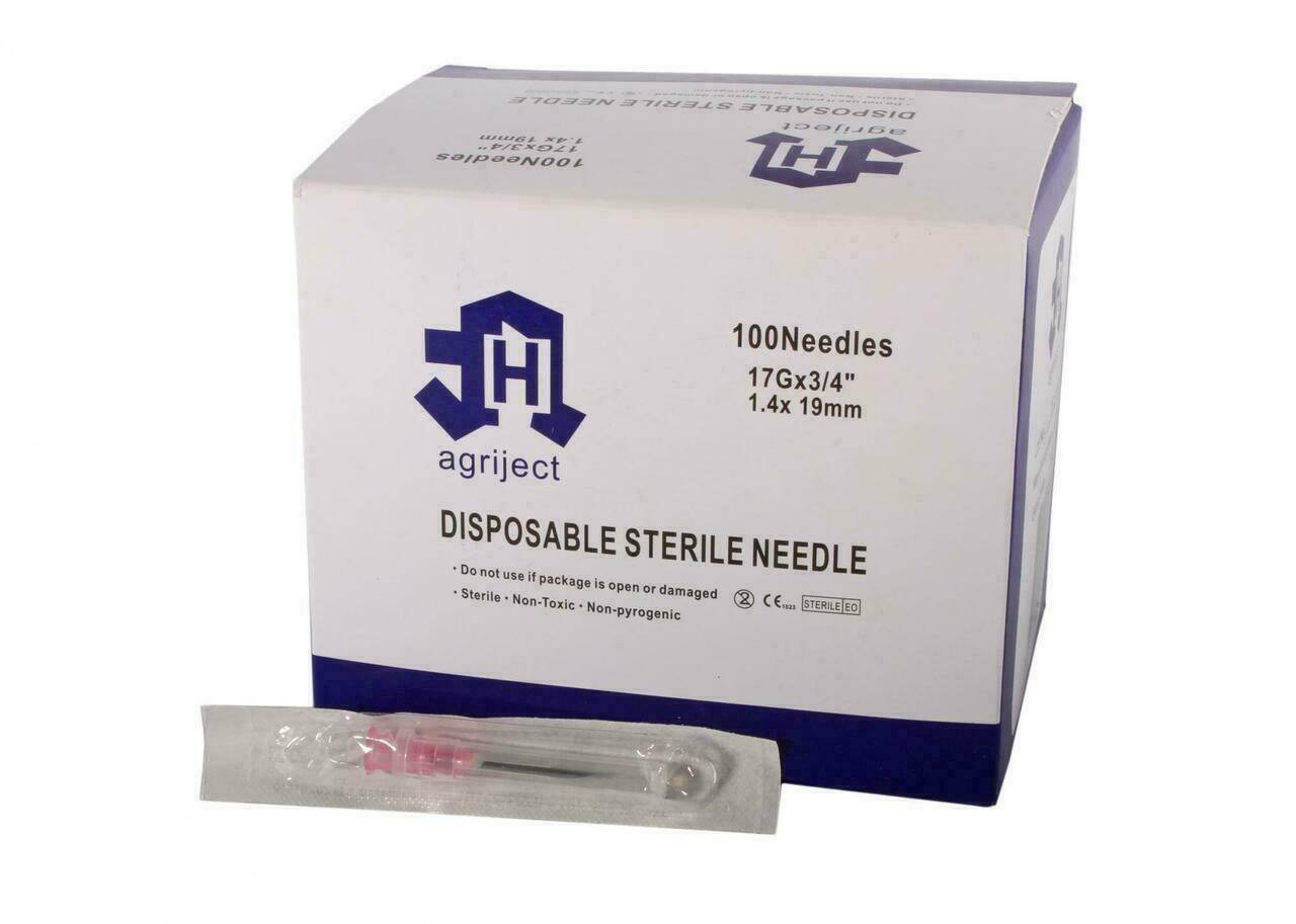 17g 3/4 inch Agriject Disposable Needles Poly Hub - UKMEDI