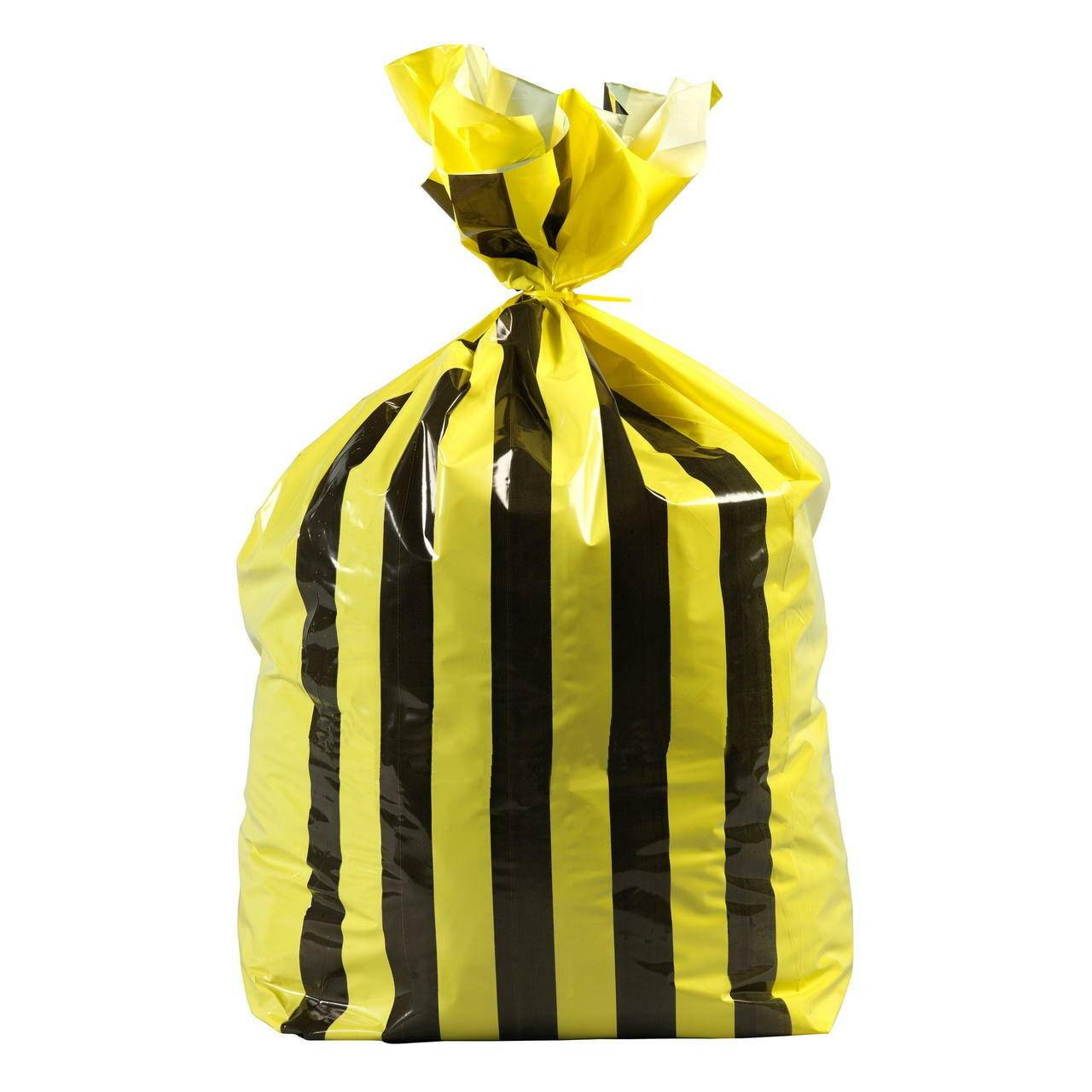 90L Large Double Sided Print Tiger Stripe Polythene Offensive Waste Bags 25mu - 1 Roll of 25 - UKMEDI