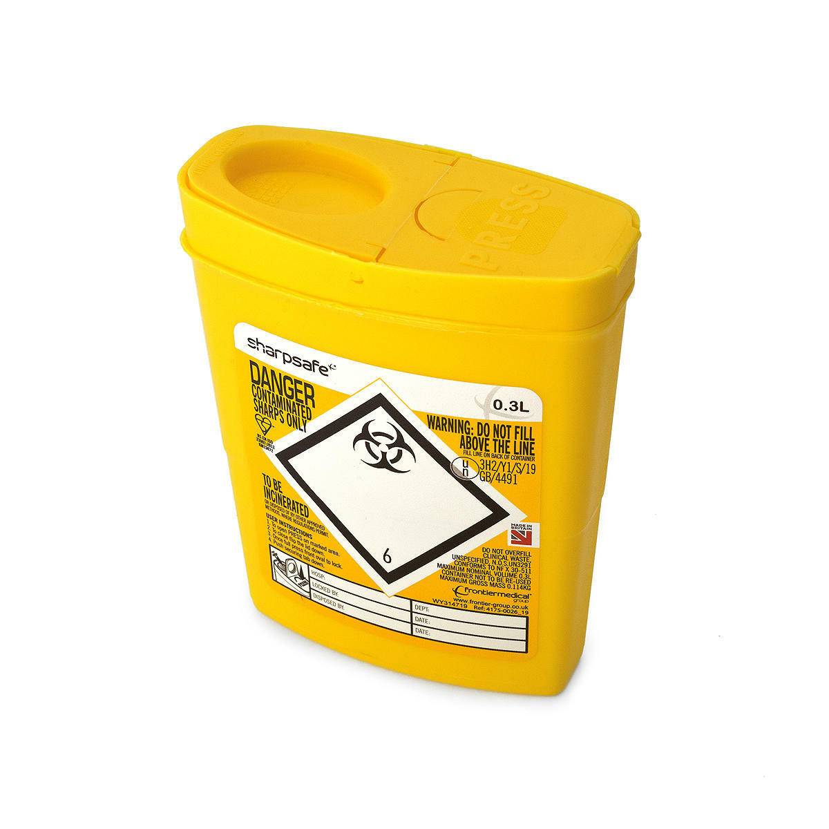 Frontier 0.3 litre Sharpsafe Yellow Sharps Bin - UKMEDI