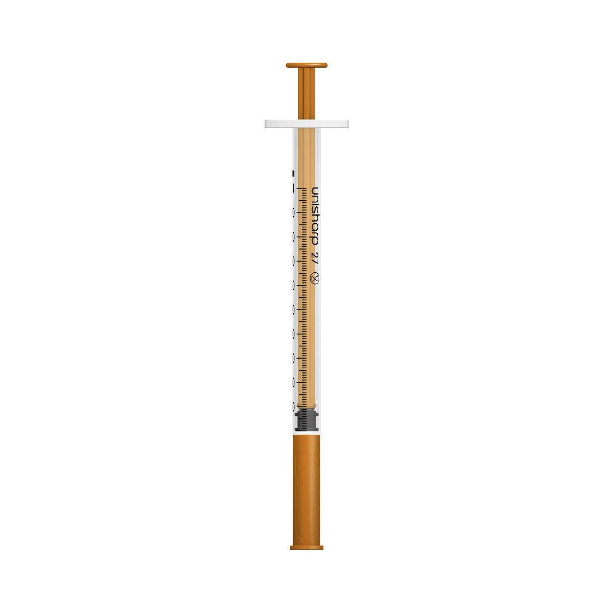 1ml 0.5 inch 27g Orange Unisharp Syringe and Needle u100