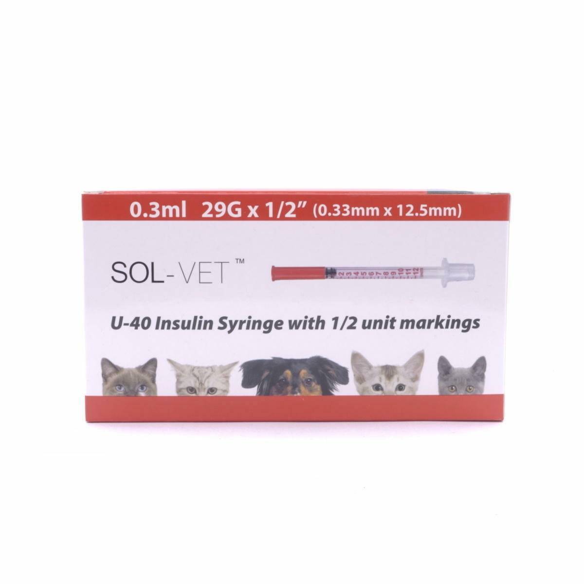 Sol-Vet 0.3ml 29g 0.5 inch U40 Syringe with Fixed Needle