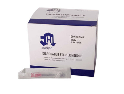 17g 1/2 inch Agriject Disposable Needles Poly Hub - UKMEDI