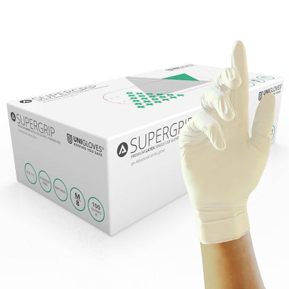 Unicare Supergrip Premium Latex Examination Gloves Box of 100