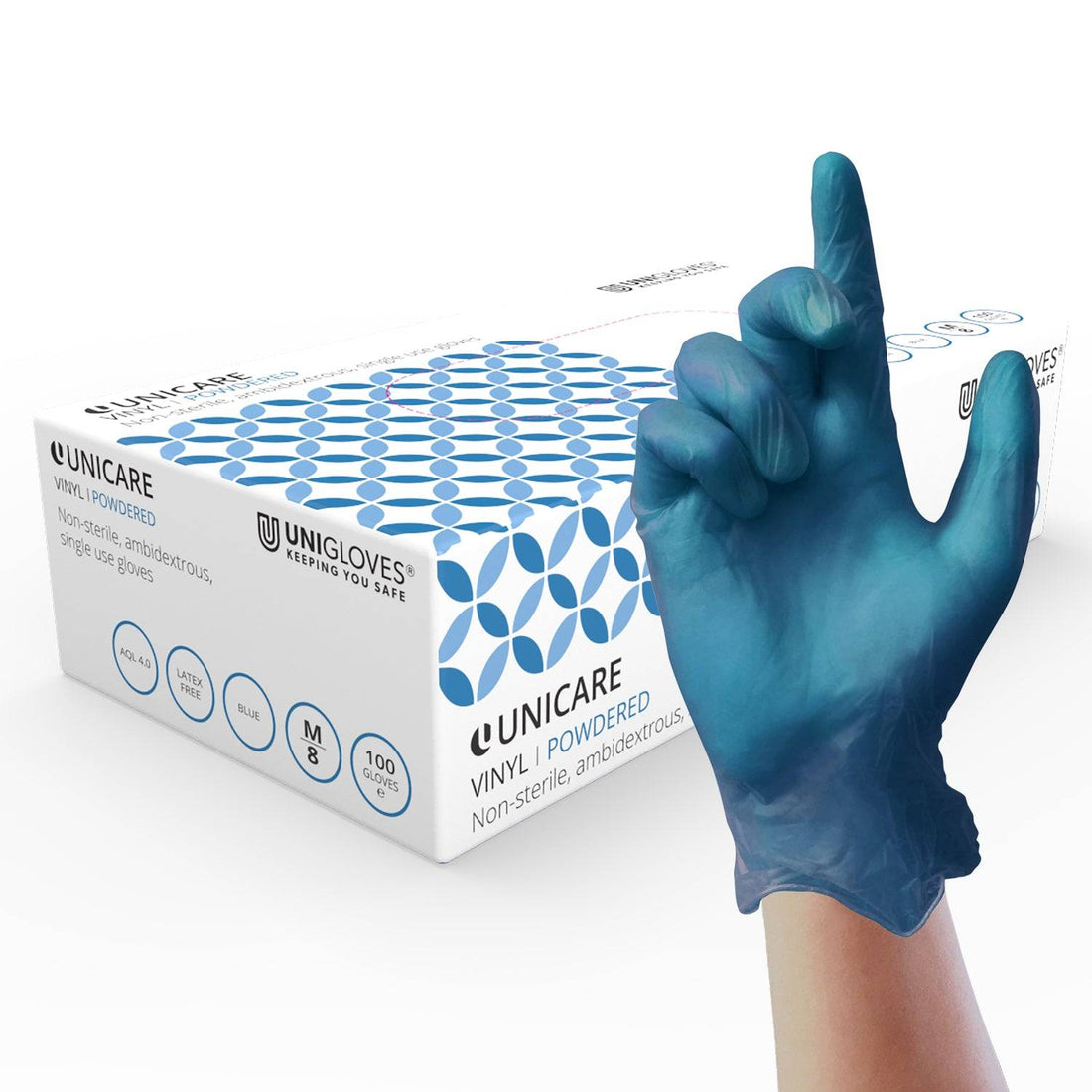 Unicare Blue Vinyl Powdered Gloves Box of 100 – UKMEDI