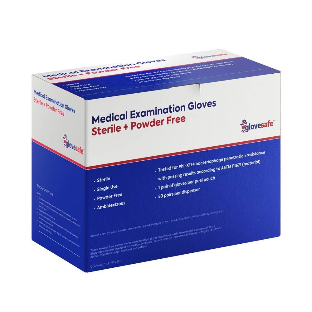 GloveSafe Sterile Blue Nitrile Examination Gloves Box of 50 - UKMEDI