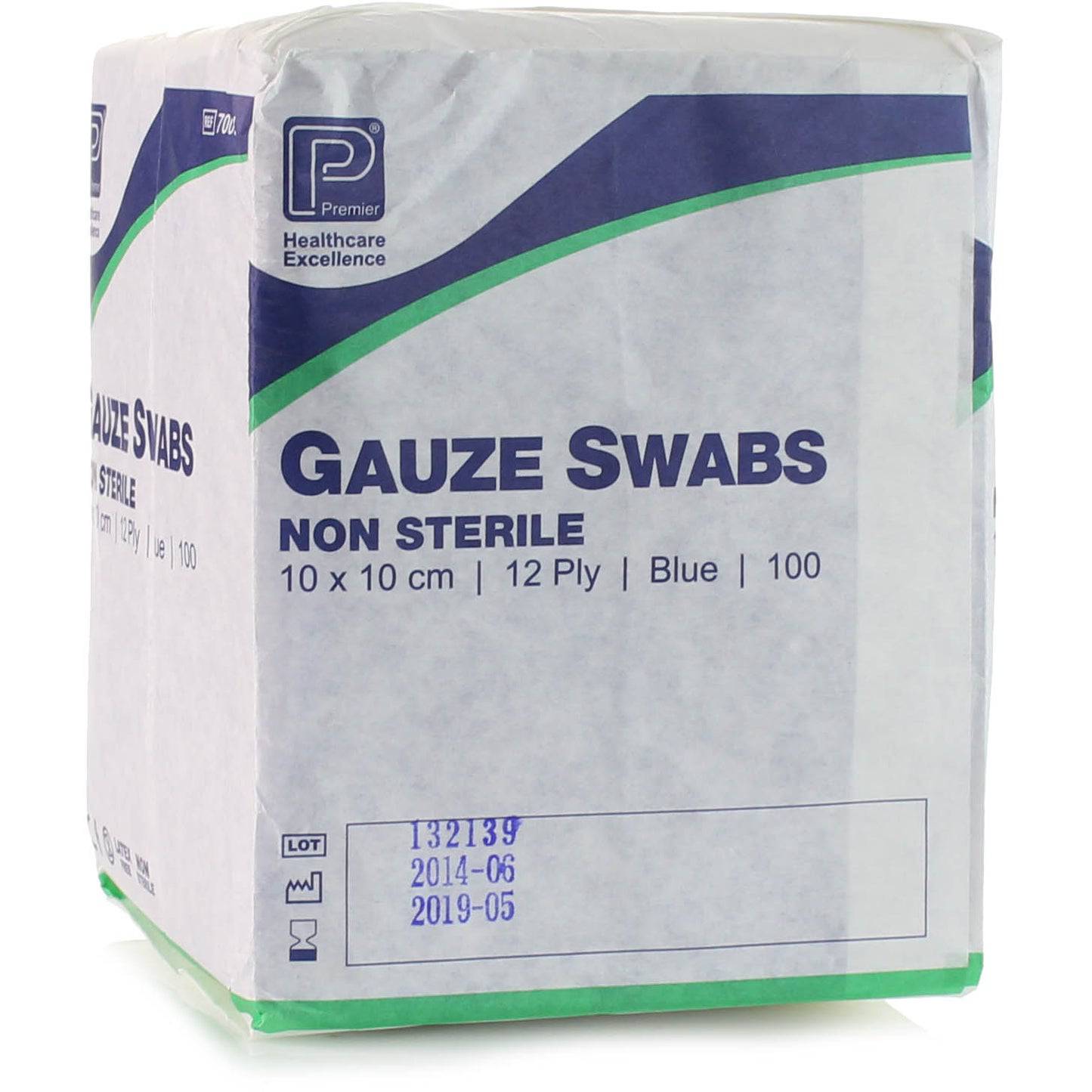 10cm x 10cm 12ply Premier Blue Cotton Gauze Swabs Pack of 100