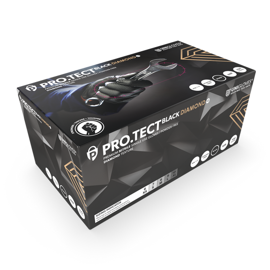 PRO.TECT Black Diamond HD Textured Nitrile Gloves Box of 100