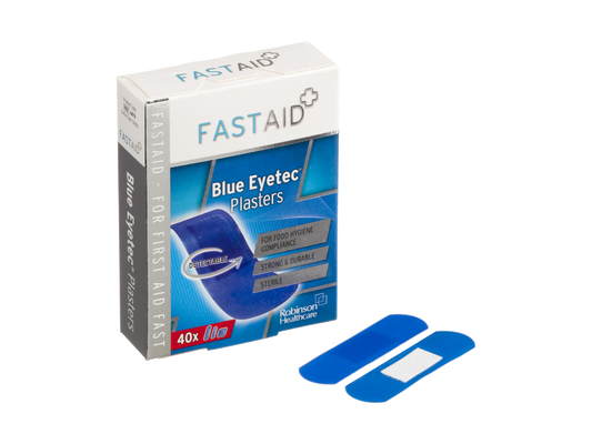 Fast Aid Sterile Blue Eyetec Plasters 40 Assorted Plasters In 3 Sizes