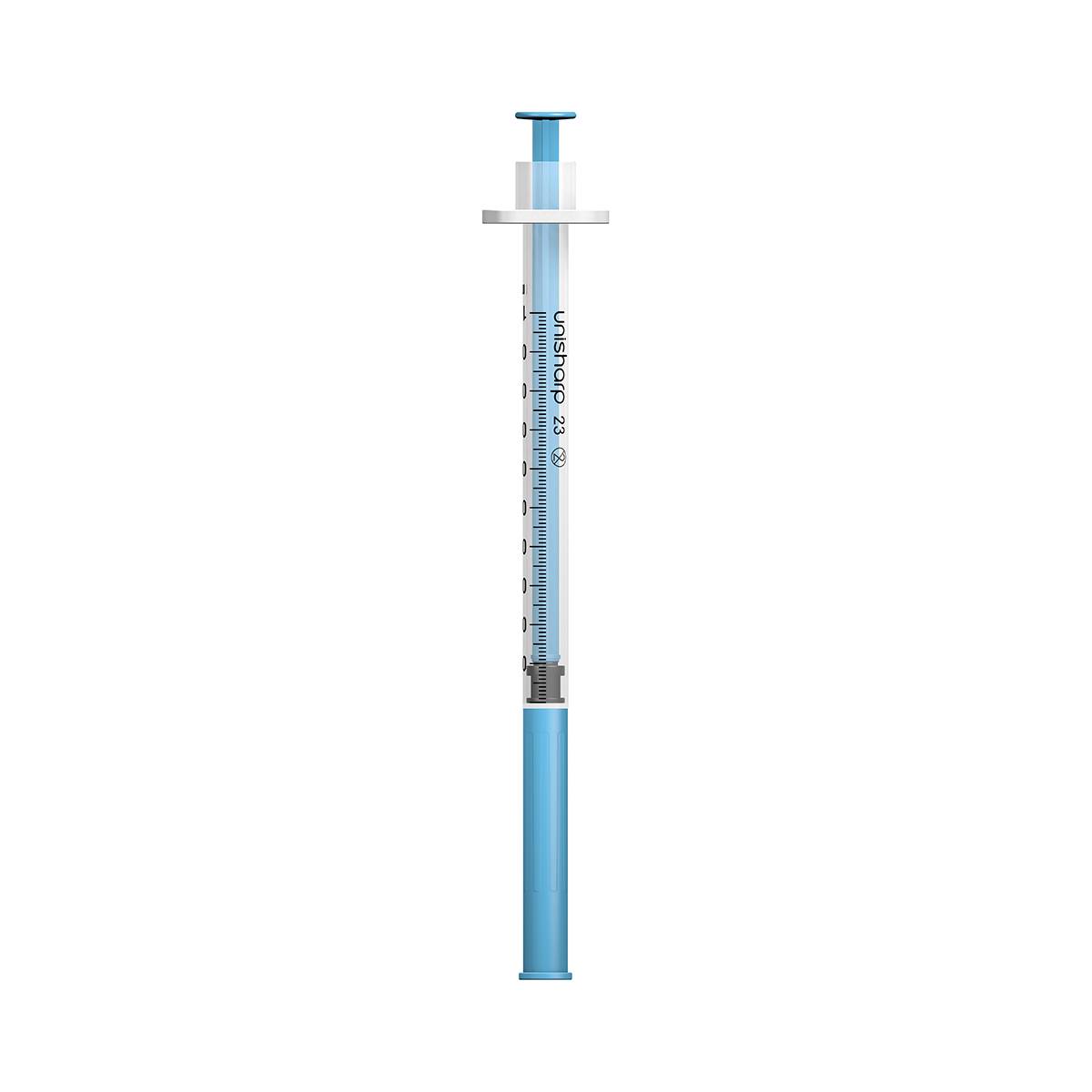 1ml 23G 25mm 1 inch Unisharp fixed blue needle syringe u100 - UKMEDI