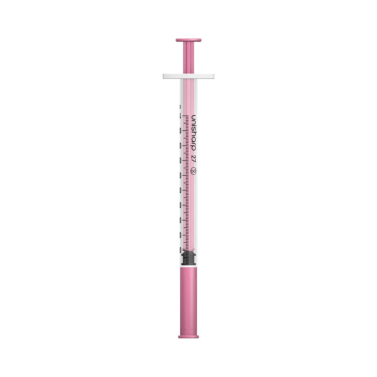 1ml 0.5 inch 27g Pink Unisharp Syringe and Needle u100