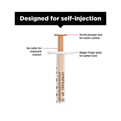 1ml 0.5 inch 29g Peach Unisharp Syringe and Needle u100