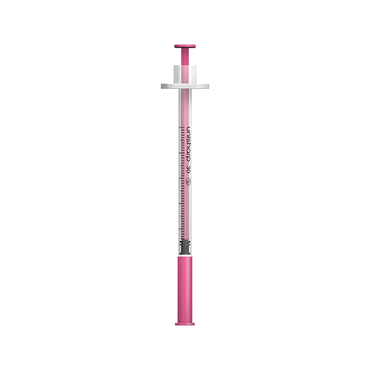 0.5ml 0.5 inch 30g Pink Unisharp Syringe and Needle u100