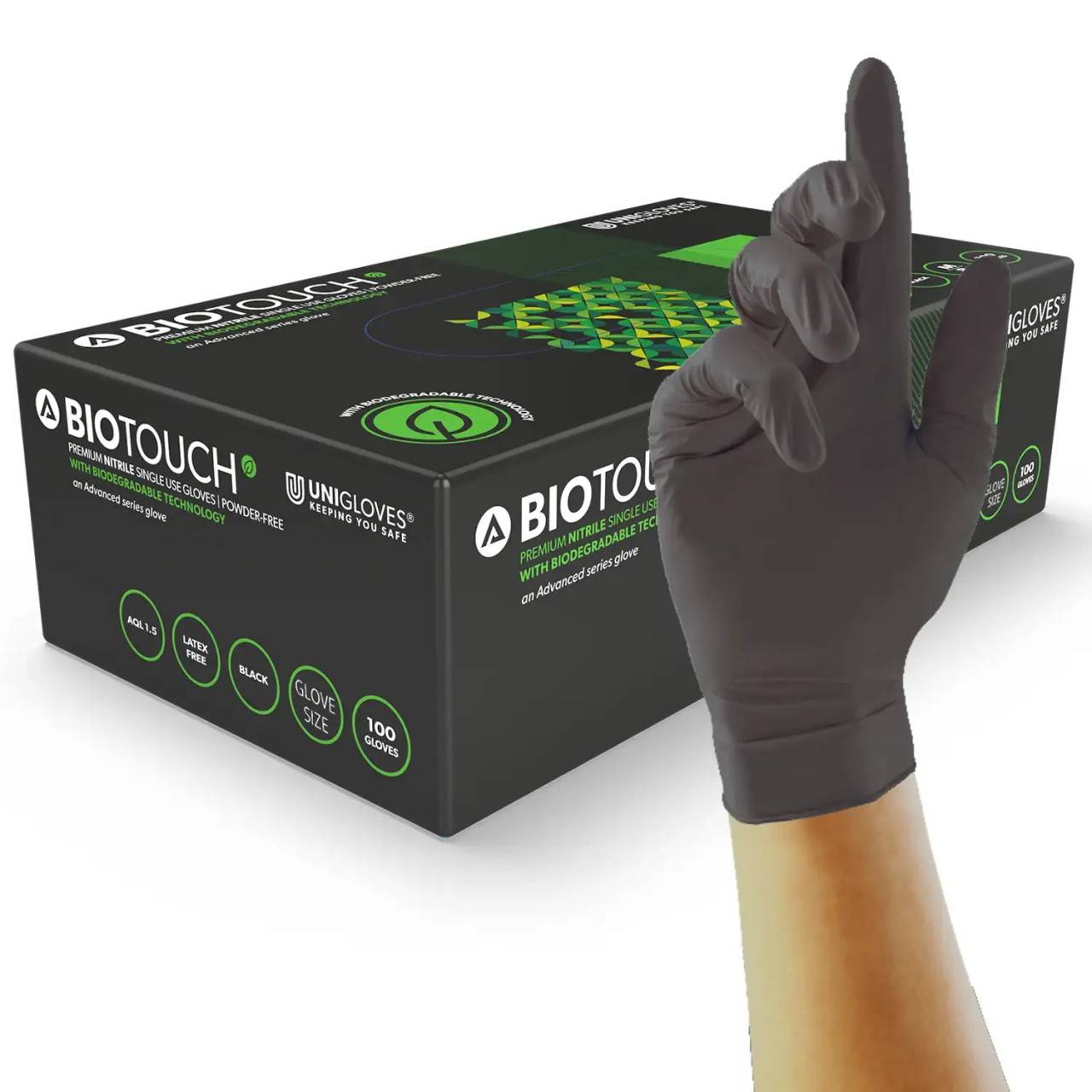 Unigloves BioTouch Black Gloves - UKMEDI