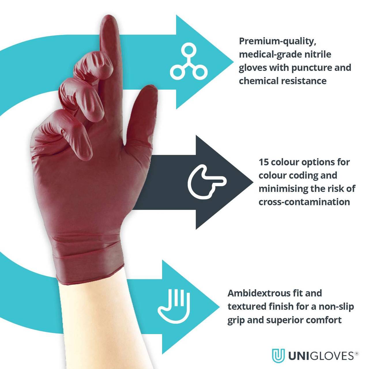 Unigloves Burgundy Pearl Nitrile Gloves