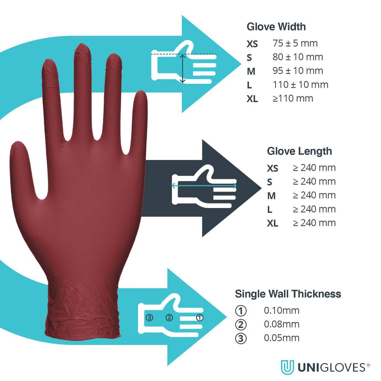 Unigloves Burgundy Pearl Nitrile Gloves - UKMEDI