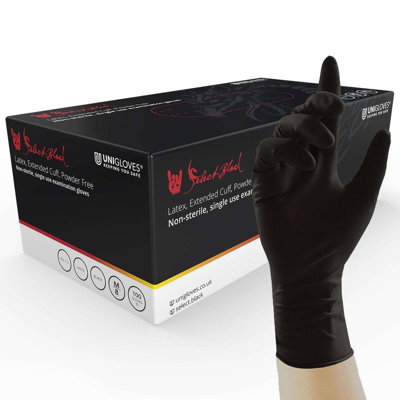 Unigloves Select Black Latex Long Cuff Gloves - UKMEDI