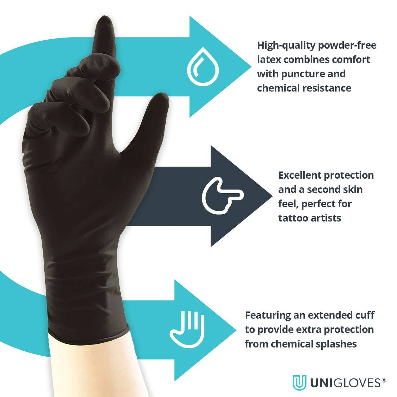 Unigloves Select Black Latex Long Cuff Gloves - UKMEDI