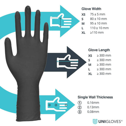 Unigloves Select Black Latex Long Cuff Gloves