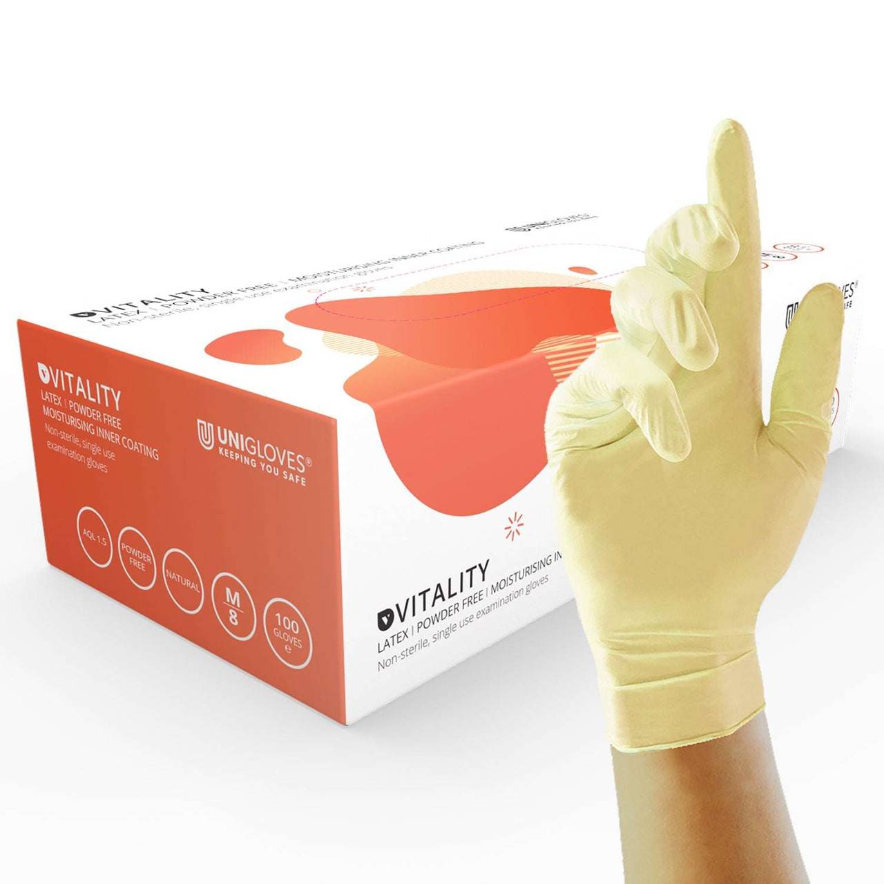 Unigloves Vitality Latex Gloves Moisturising Inner Coating - UKMEDI