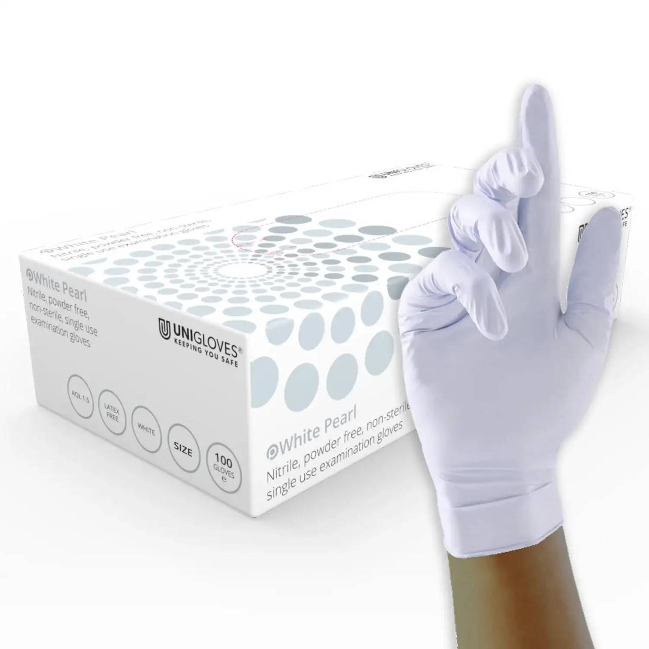 Unigloves White Pearl Nitrile Gloves – UKMEDI - Main Image