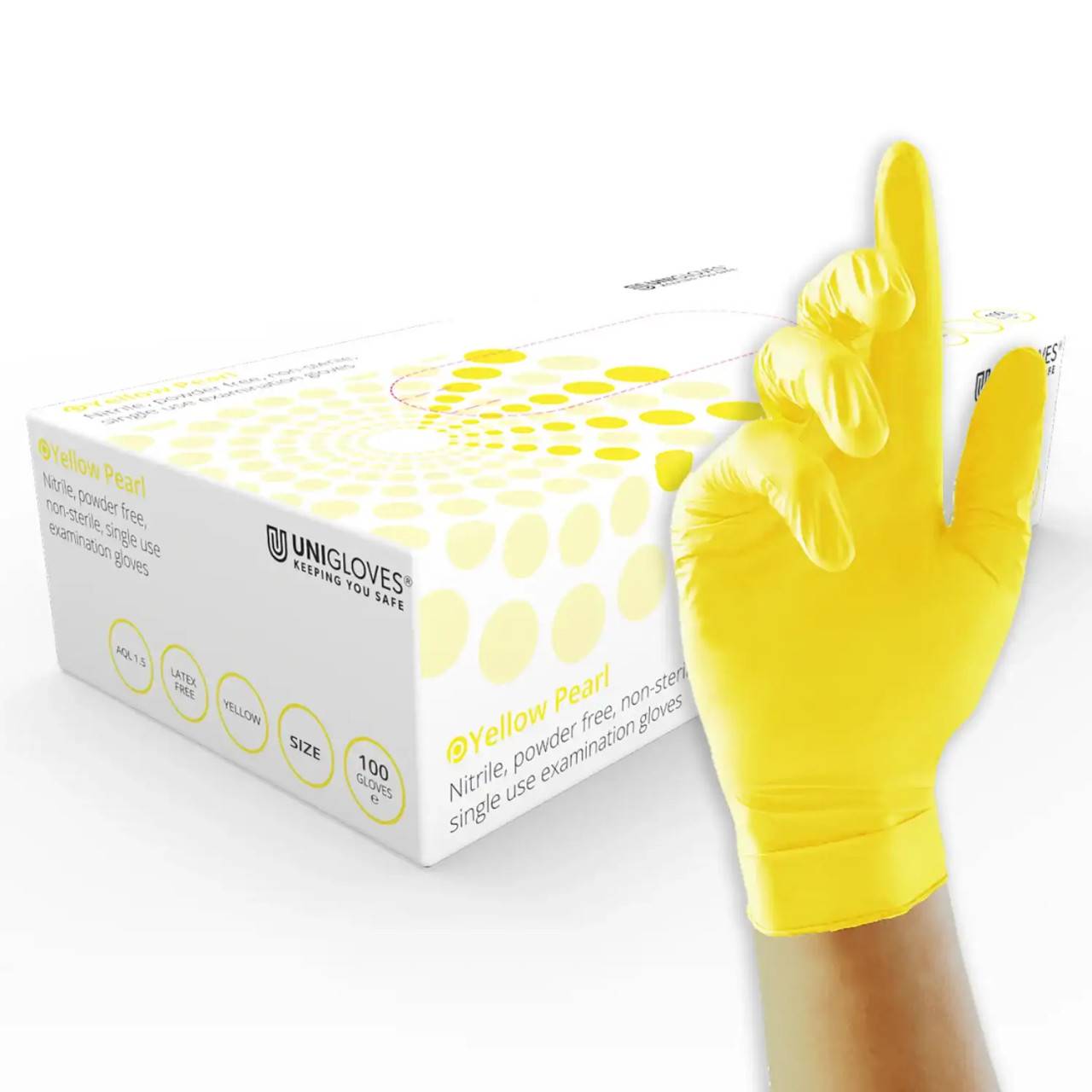 Unigloves Yellow Pearl Nitrile Gloves - UKMEDI