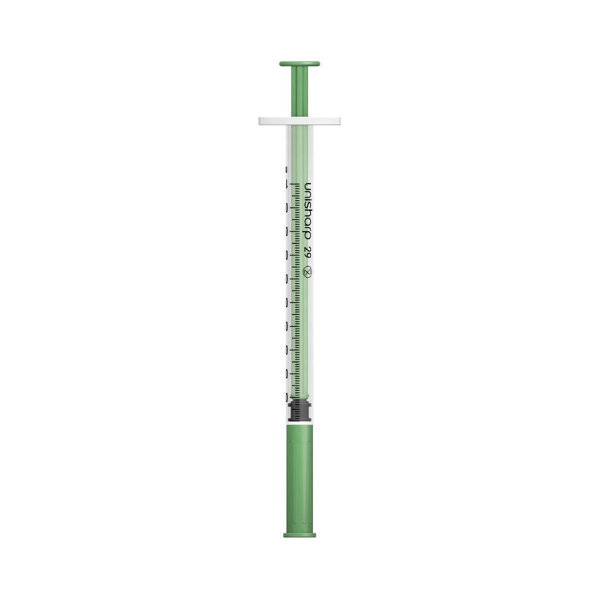 Unisharp 1ml 0.5 inch 29g Green Unisharp Syringe and Needle u100 UF29G UKMEDI - UK Medical Supplies